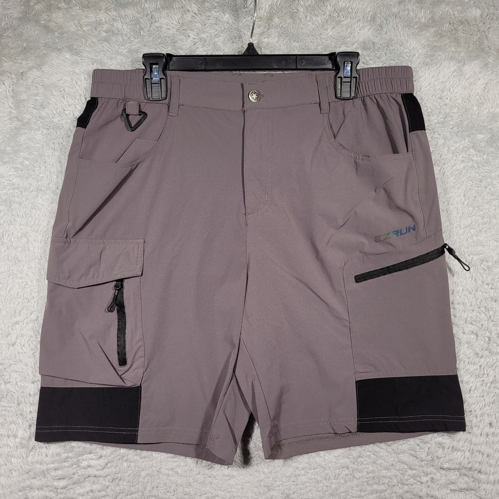 EZRUN Cargo Hiking Shorts Men Large 36x8 Gray Zipper Pockets Lightweight Stretch